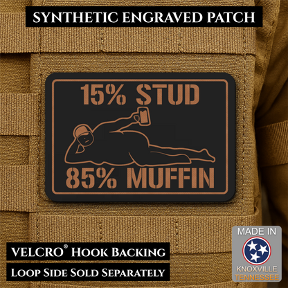 15% Stud 85% Muffin Funny Dad Bod Morale Patch, 2x3" | Made in USA | VELCRO® Brand Hook Backing