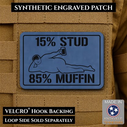 15% Stud 85% Muffin Funny Dad Bod Morale Patch, 2x3" | Made in USA | VELCRO® Brand Hook Backing