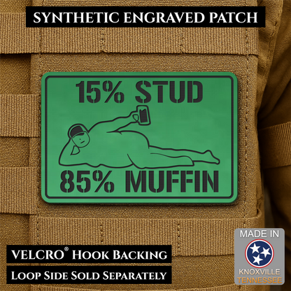 Front view of 15% Stud 85% Muffin patch in green