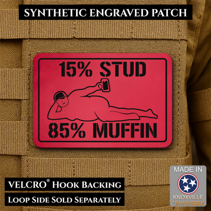 15% Stud 85% Muffin Funny Dad Bod Morale Patch, 2x3" | Made in USA | VELCRO® Brand Hook Backing
