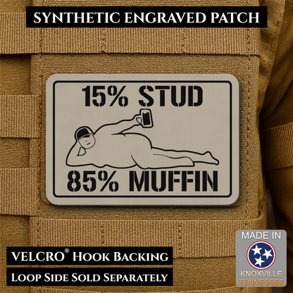 15% Stud 85% Muffin Funny Dad Bod Morale Patch, 2x3" | Made in USA | VELCRO® Brand Hook Backing