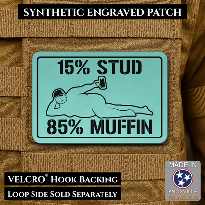 15% Stud 85% Muffin Funny Dad Bod Morale Patch, 2x3" | Made in USA | VELCRO® Brand Hook Backing