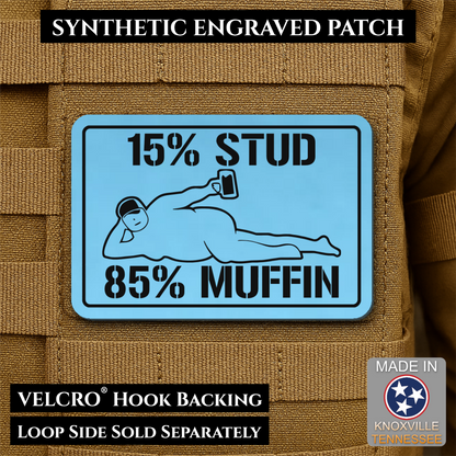 15% Stud 85% Muffin Funny Dad Bod Morale Patch, 2x3" | Made in USA | VELCRO® Brand Hook Backing