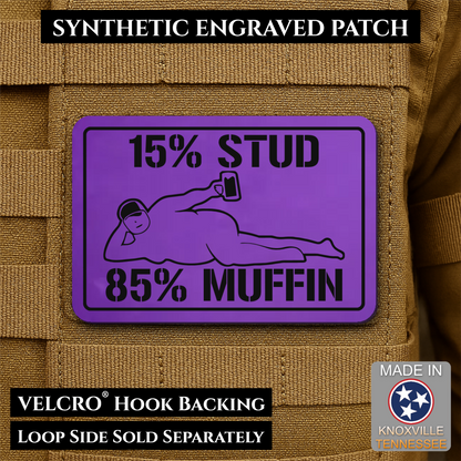15% Stud 85% Muffin Funny Dad Bod Morale Patch, 2x3" | Made in USA | VELCRO® Brand Hook Backing