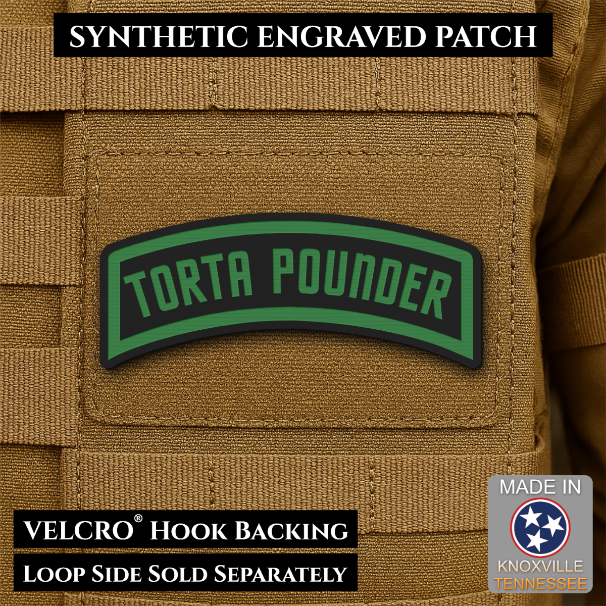 Torta Pounder Rocker Tab Funny Morale Patch, 1x2.6" | Made in USA | VELCRO® Brand Hook Backing