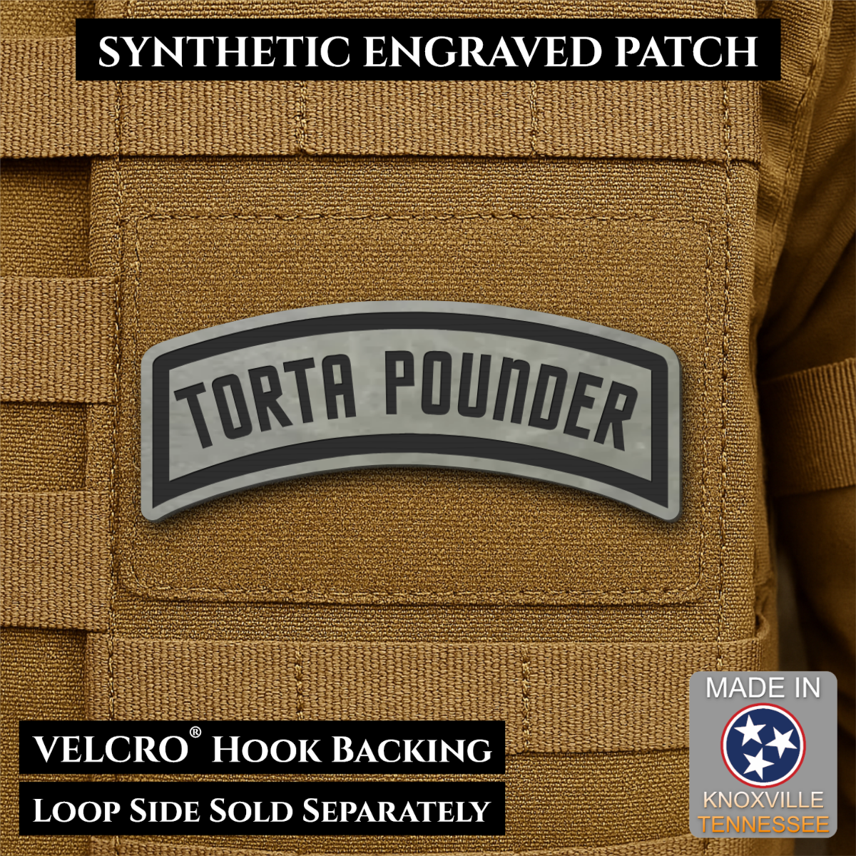 Torta Pounder Rocker Tab Funny Morale Patch, 1x2.6" | Made in USA | VELCRO® Brand Hook Backing