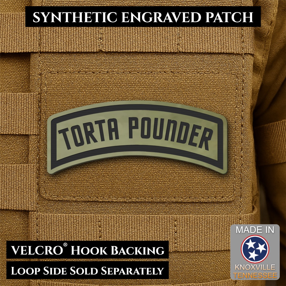 Torta Pounder Rocker Tab Funny Morale Patch, 1x2.6" | Made in USA | VELCRO® Brand Hook Backing