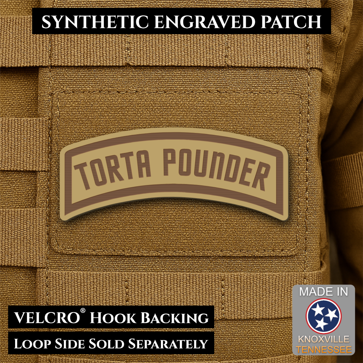 Torta Pounder Rocker Tab Funny Morale Patch, 1x2.6" | Made in USA | VELCRO® Brand Hook Backing