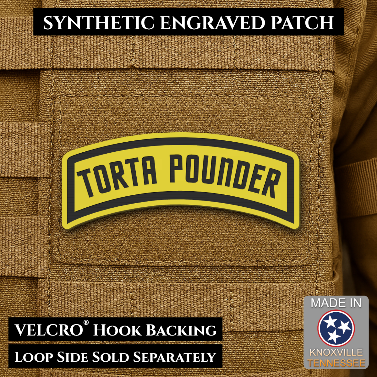 Torta Pounder Rocker Tab Funny Morale Patch, 1x2.6" | Made in USA | VELCRO® Brand Hook Backing