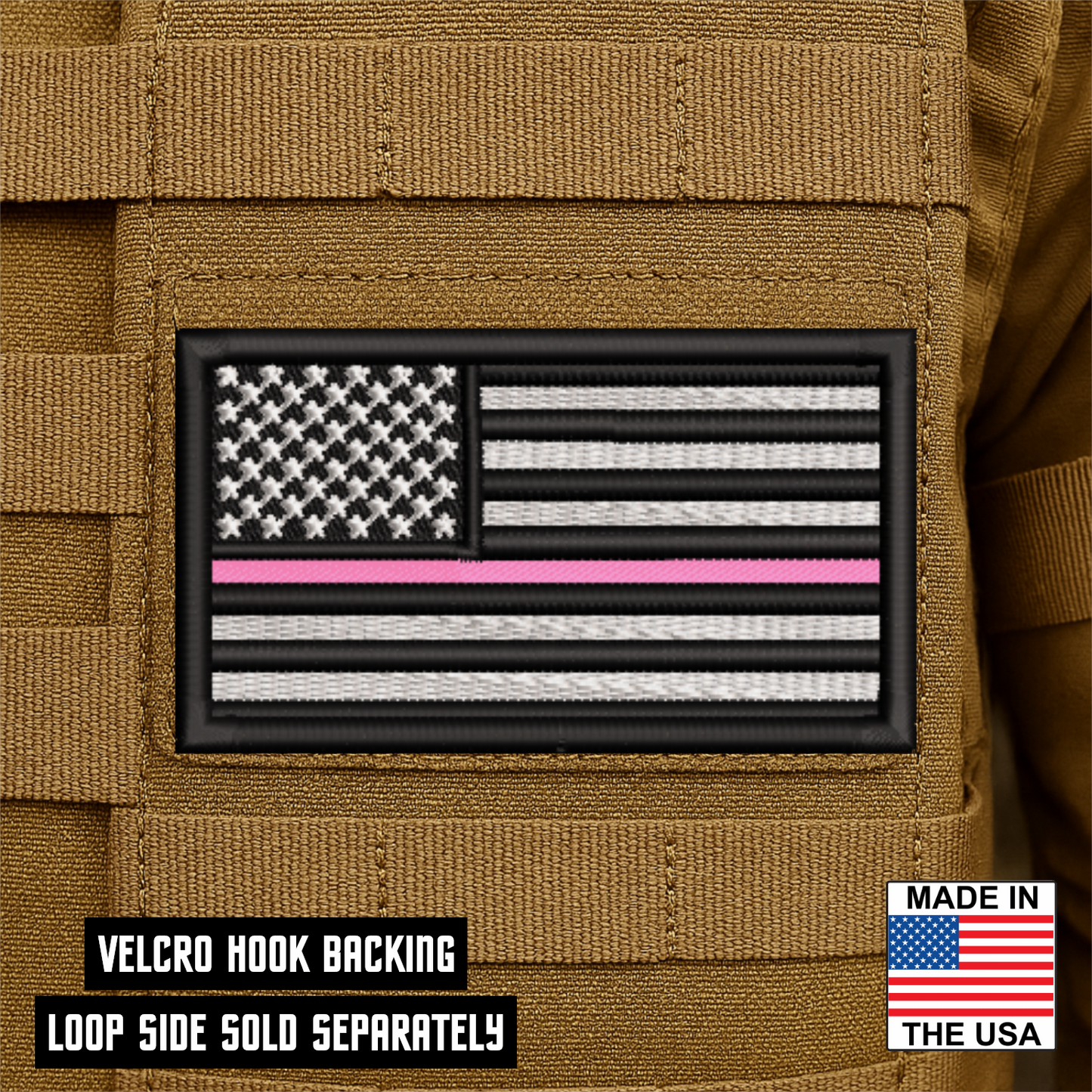 Breast Cancer Awareness Thin Pink Line American Flag VELCRO® Patch | Made in USA