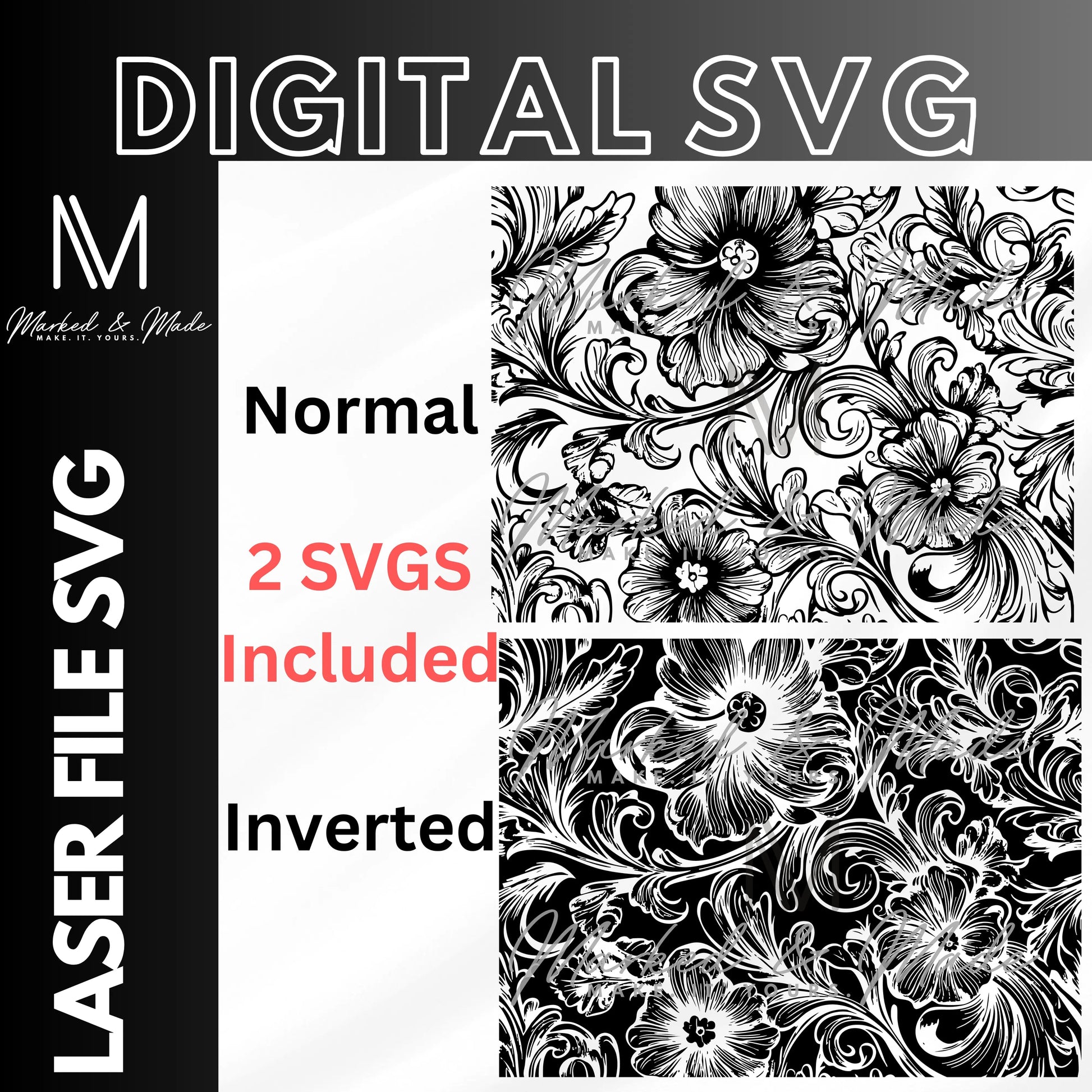 Tooled Leather Tumbler Wrap SVG | 2 Files Included | Dark + Light | 30 + 40 oz Digital Design | Digital Download | Laser File 