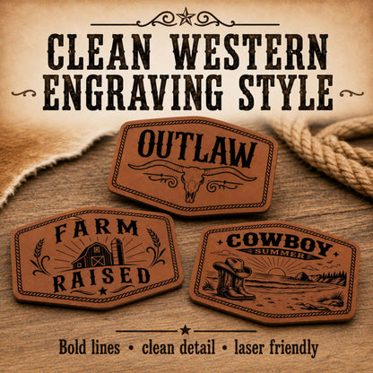 Cowboy Summer Hat Patch SVG Bundle, Western Leatherette Laser Files, 4x2.5 Engraved Patch Designs, XS PNG PDF, Bonus Red White Burnt