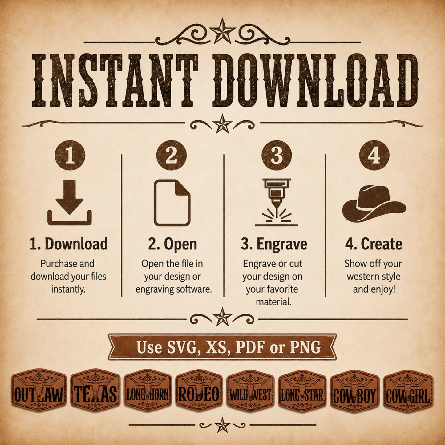 Summer Skull Western Hat Patch SVG Bundle, Longhorn Skull Laser Engraving Files, Cowboy Cowgirl Outlaw Texas XS PDF PNG