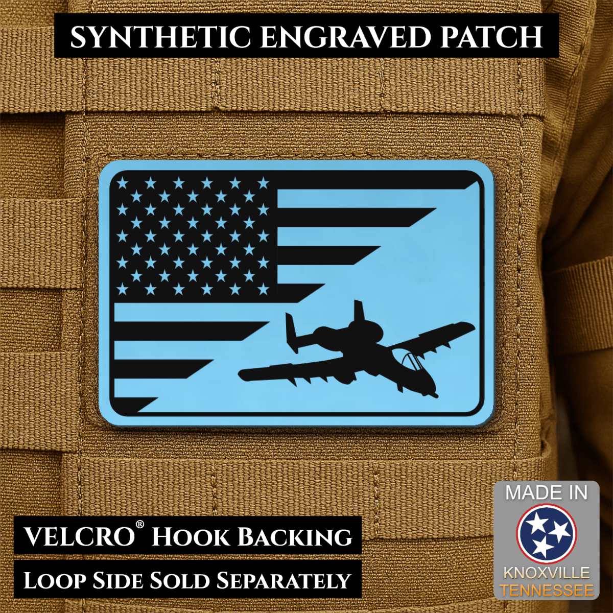 A-10 Warthog American Flag Morale Patch, 2x3" | Made in USA | VELCRO® Brand Hook Backing - LoneStar Adhesive