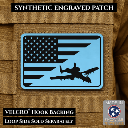 A-10 Warthog American Flag Morale Patch, 2x3" | Made in USA | VELCRO® Brand Hook Backing - LoneStar Adhesive