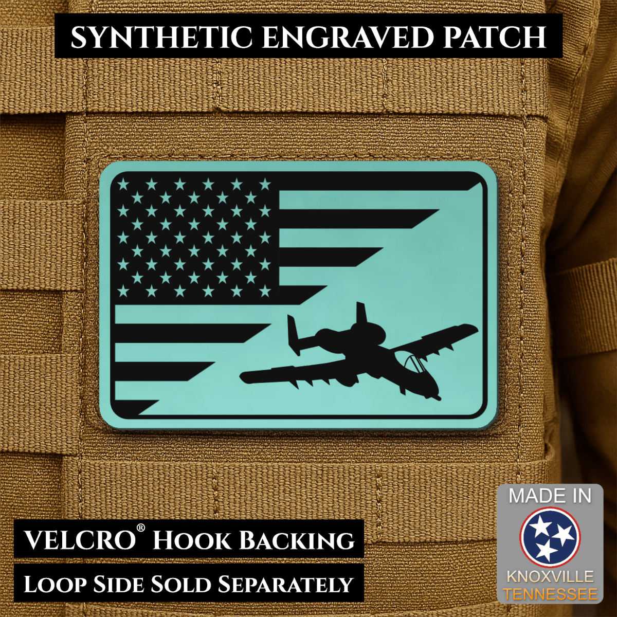 A-10 Warthog American Flag Morale Patch, 2x3" | Made in USA | VELCRO® Brand Hook Backing - LoneStar Adhesive