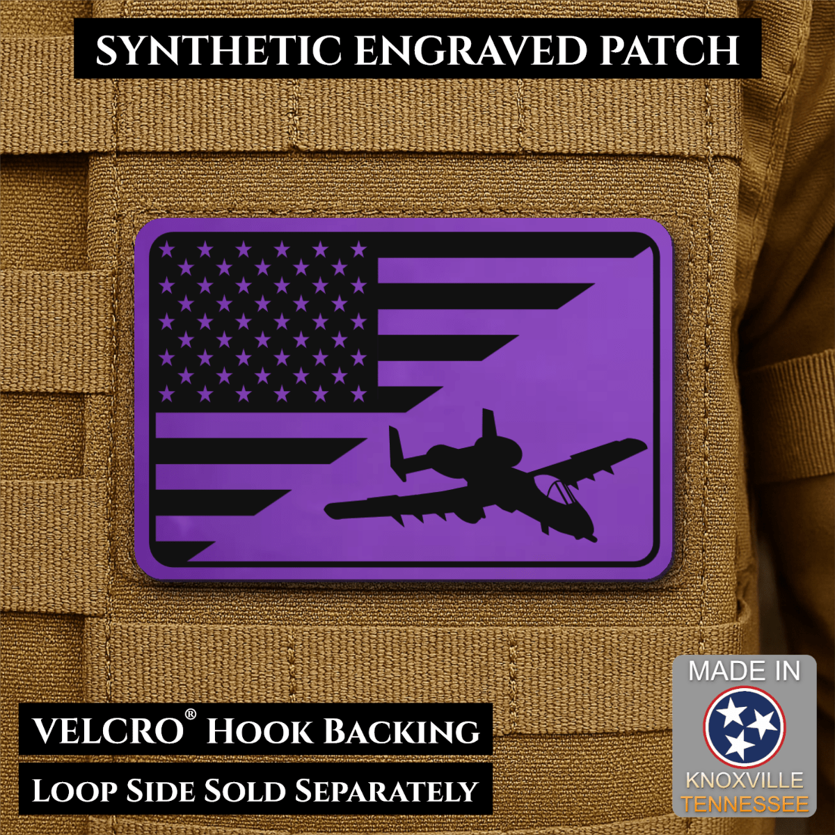 A-10 Warthog American Flag Morale Patch, 2x3" | Made in USA | VELCRO® Brand Hook Backing - LoneStar Adhesive