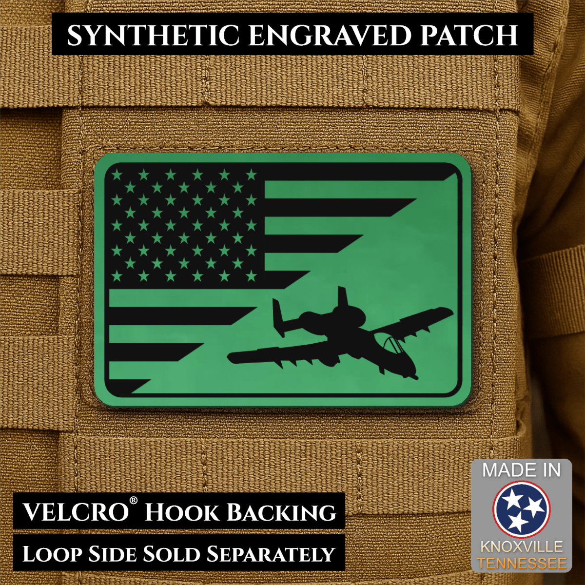 A-10 Warthog American Flag Morale Patch, 2x3" | Made in USA | VELCRO® Brand Hook Backing - LoneStar Adhesive