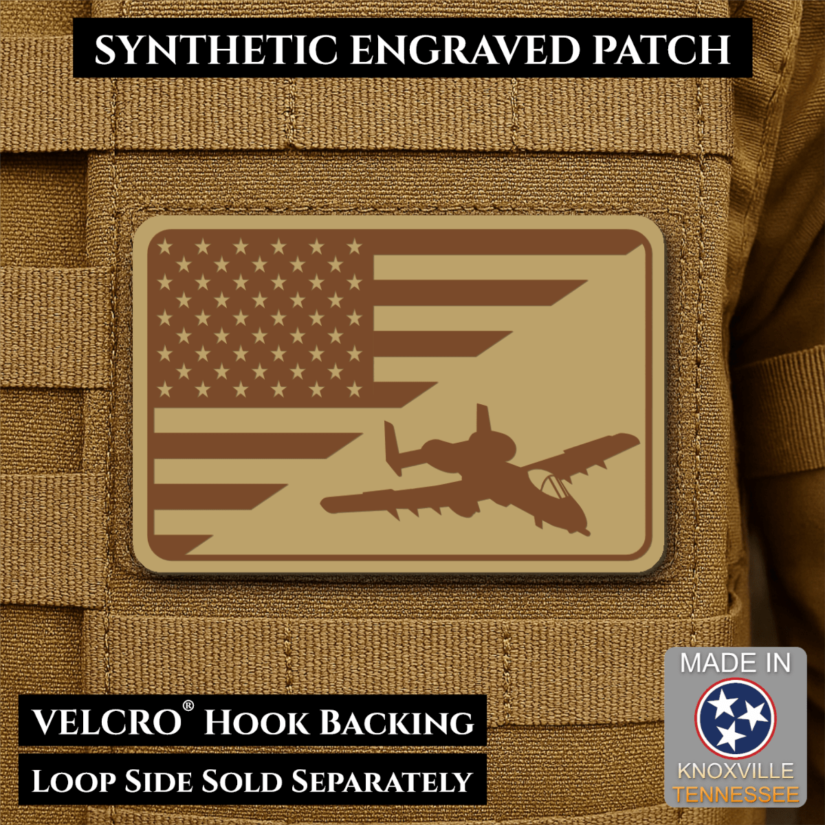 A-10 Warthog American Flag Morale Patch, 2x3" | Made in USA | VELCRO® Brand Hook Backing - LoneStar Adhesive