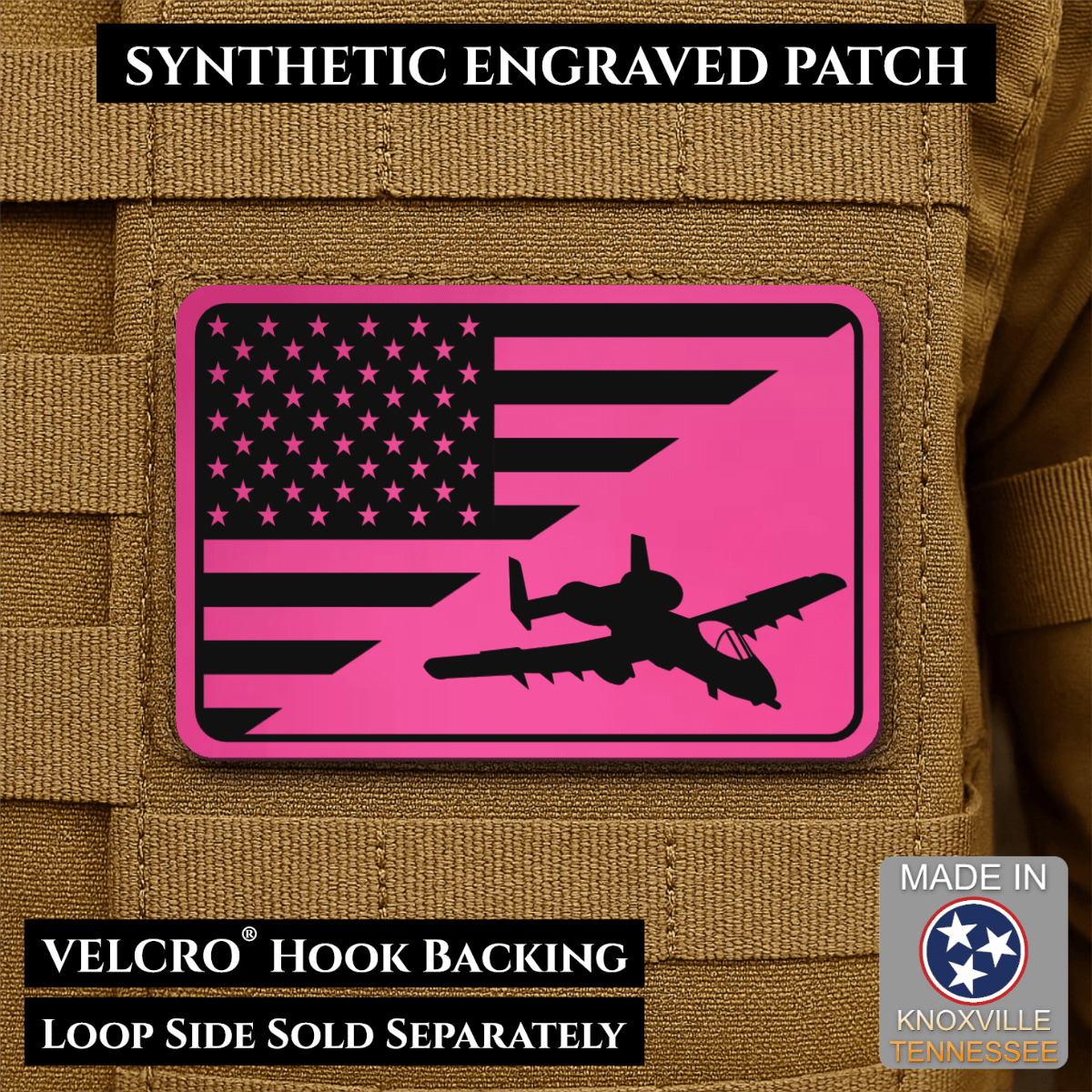 A-10 Warthog American Flag Morale Patch, 2x3" | Made in USA | VELCRO® Brand Hook Backing - LoneStar Adhesive