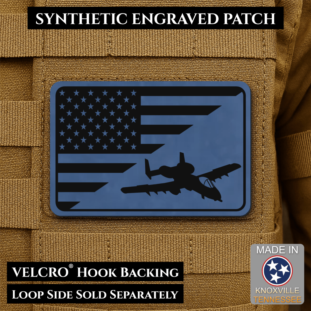 A-10 Warthog American Flag Morale Patch, 2x3" | Made in USA | VELCRO® Brand Hook Backing - LoneStar Adhesive