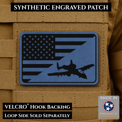 A-10 Warthog American Flag Morale Patch, 2x3" | Made in USA | VELCRO® Brand Hook Backing - LoneStar Adhesive