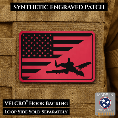 A-10 Warthog American Flag Morale Patch, 2x3" | Made in USA | VELCRO® Brand Hook Backing - LoneStar Adhesive