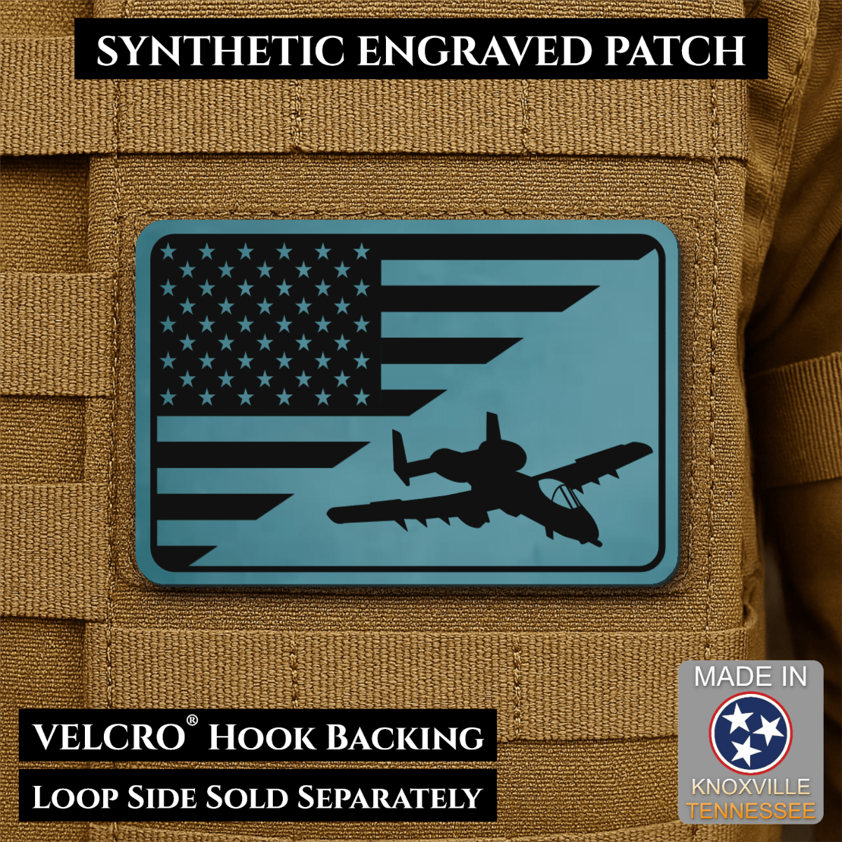 A-10 Warthog American Flag Morale Patch, 2x3" | Made in USA | VELCRO® Brand Hook Backing - LoneStar Adhesive