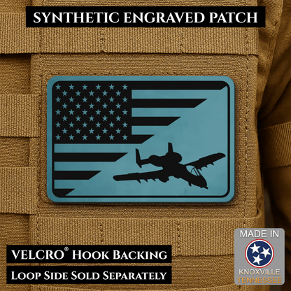 A-10 Warthog American Flag Morale Patch, 2x3" | Made in USA | VELCRO® Brand Hook Backing - LoneStar Adhesive