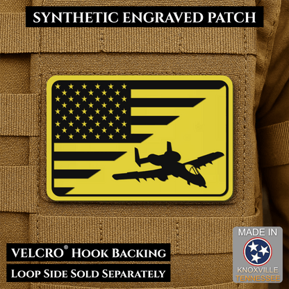A-10 Warthog American Flag Morale Patch, 2x3" | Made in USA | VELCRO® Brand Hook Backing - LoneStar Adhesive
