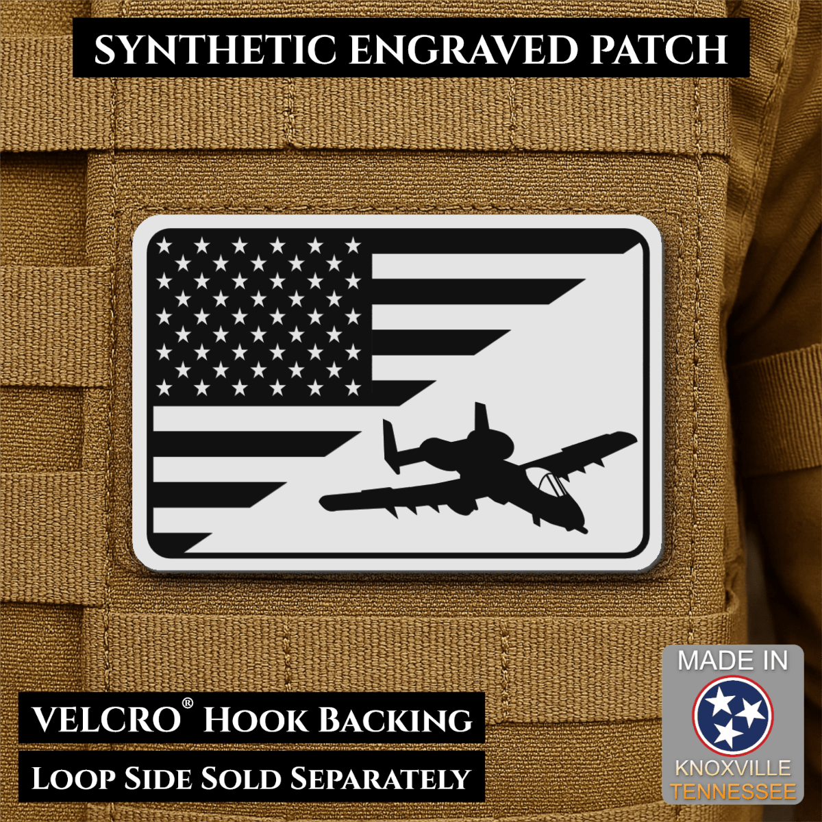 A-10 Warthog American Flag Morale Patch, 2x3" | Made in USA | VELCRO® Brand Hook Backing - LoneStar Adhesive