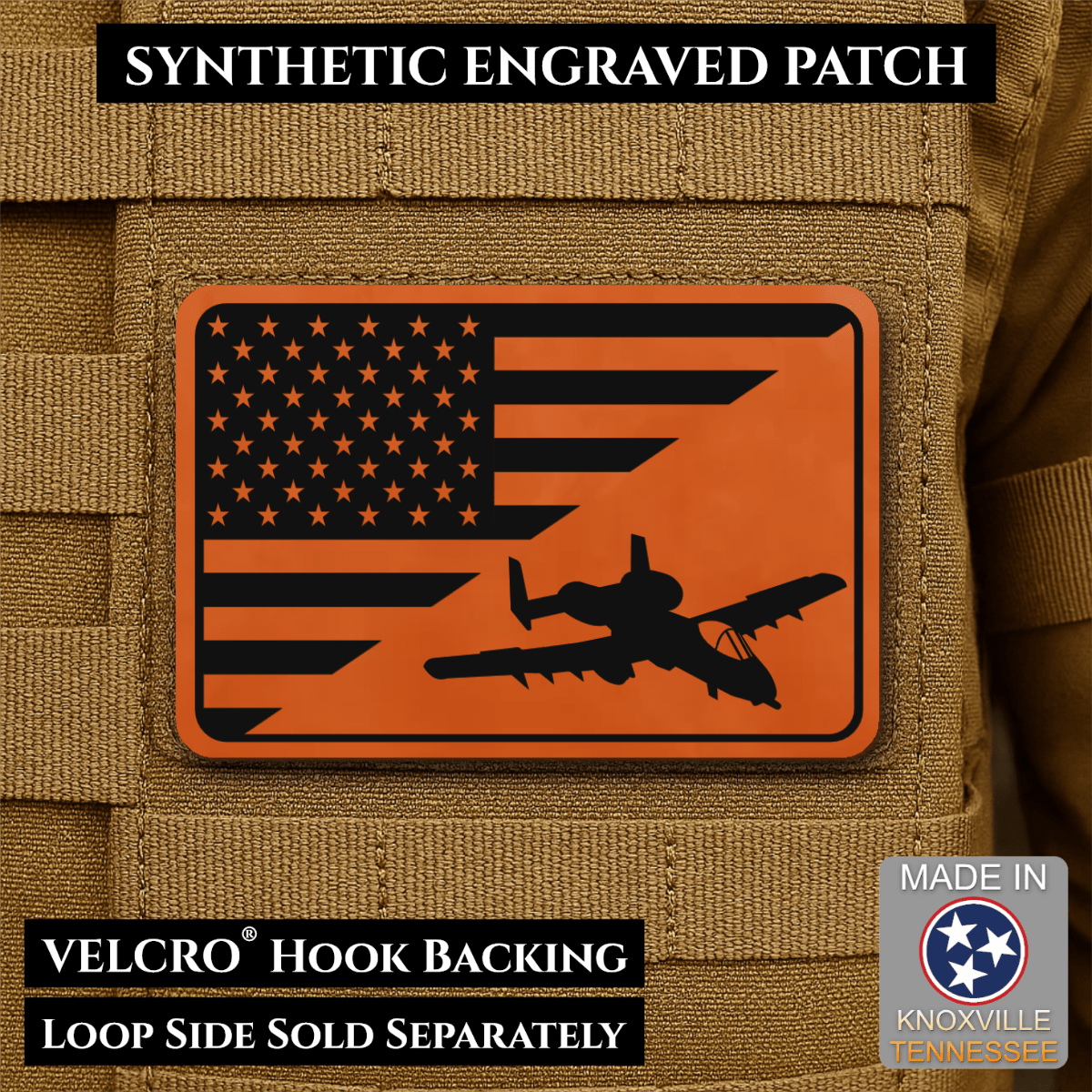 A-10 Warthog American Flag Morale Patch, 2x3" | Made in USA | VELCRO® Brand Hook Backing - LoneStar Adhesive
