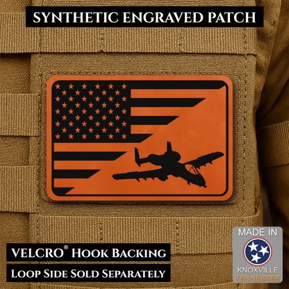 A-10 Warthog American Flag Morale Patch, 2x3" | Made in USA | VELCRO® Brand Hook Backing - LoneStar Adhesive