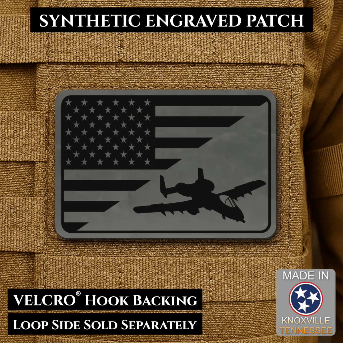 A-10 Warthog American Flag Morale Patch, 2x3" | Made in USA | VELCRO® Brand Hook Backing - LoneStar Adhesive
