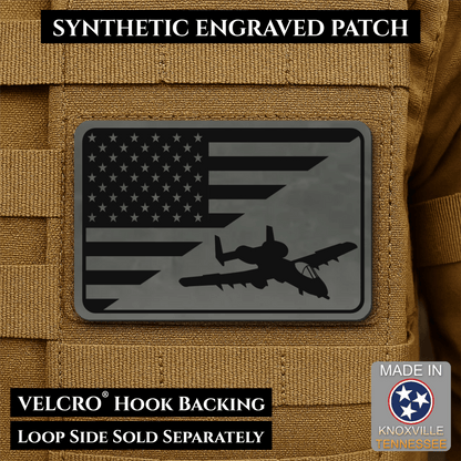 A-10 Warthog American Flag Morale Patch, 2x3" | Made in USA | VELCRO® Brand Hook Backing - LoneStar Adhesive