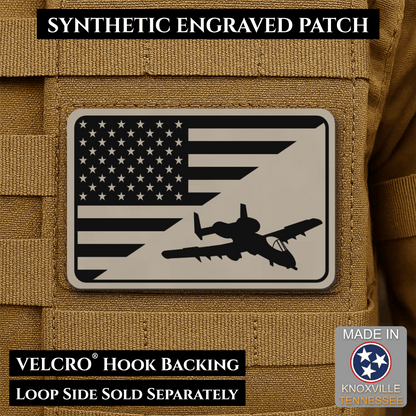 A-10 Warthog American Flag Morale Patch, 2x3" | Made in USA | VELCRO® Brand Hook Backing - LoneStar Adhesive