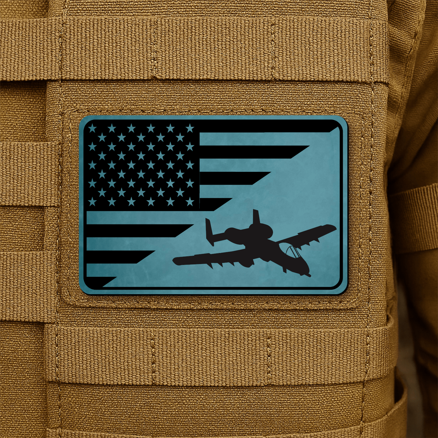A10 Thunderbolt II Flag Tactical Engraved Morale Patch 2"x3" Hook & Loop | Made in USA - LoneStar Adhesive