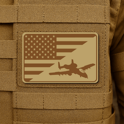 A10 Thunderbolt II Flag Tactical Engraved Morale Patch 2"x3" Hook & Loop | Made in USA - LoneStar Adhesive