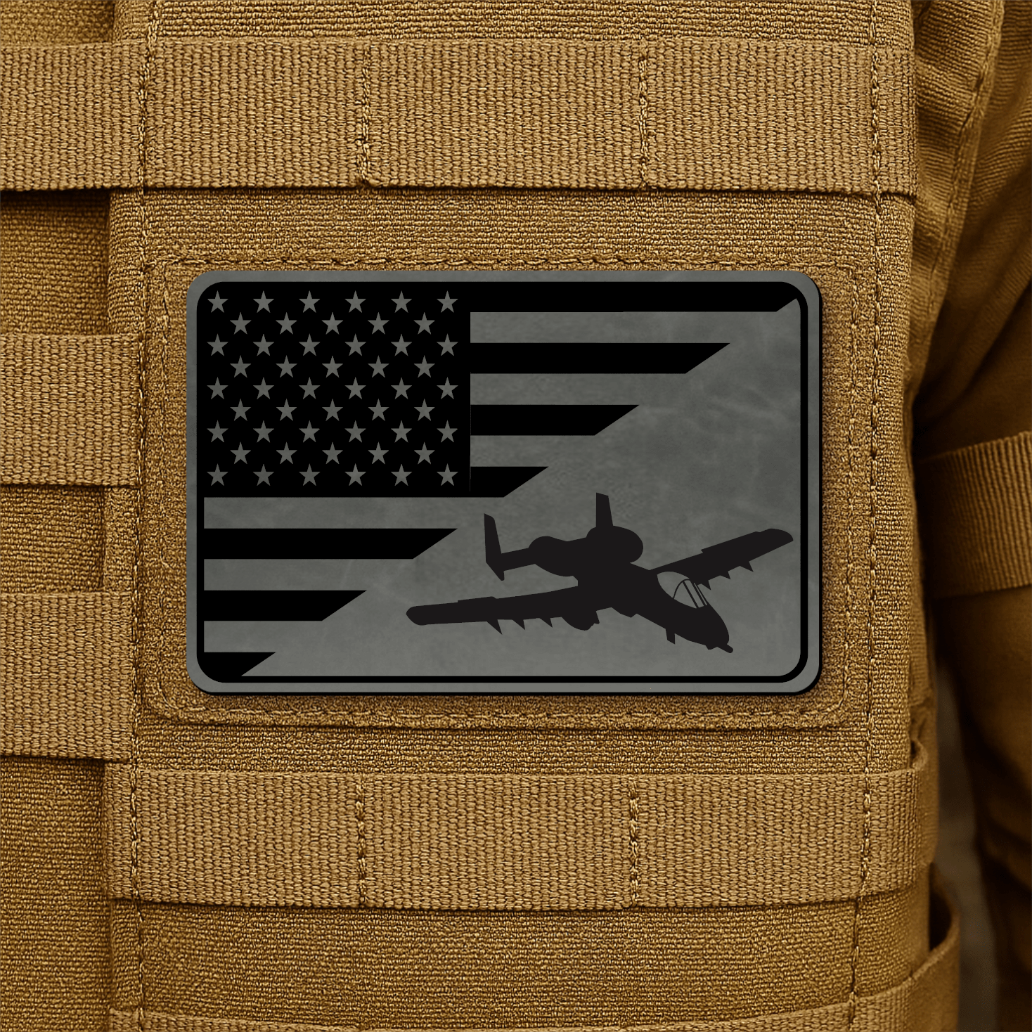 A10 Thunderbolt II Flag Tactical Engraved Morale Patch 2"x3" Hook & Loop | Made in USA - LoneStar Adhesive