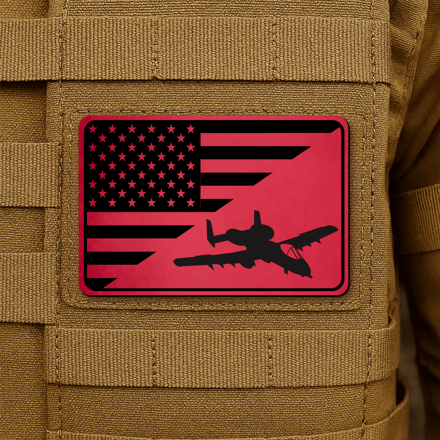 A10 Thunderbolt II Flag Tactical Engraved Morale Patch 2"x3" Hook & Loop | Made in USA - LoneStar Adhesive