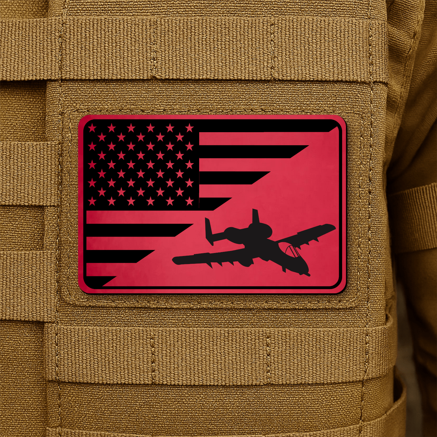 A10 Thunderbolt II Flag Tactical Engraved Morale Patch 2"x3" Hook & Loop | Made in USA - LoneStar Adhesive