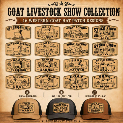 Goat Livestock Show SVG Bundle, 16 Western Hat Patch Designs, 4H FFA Goat Show Laser Files, Leatherette Patch Digital Download