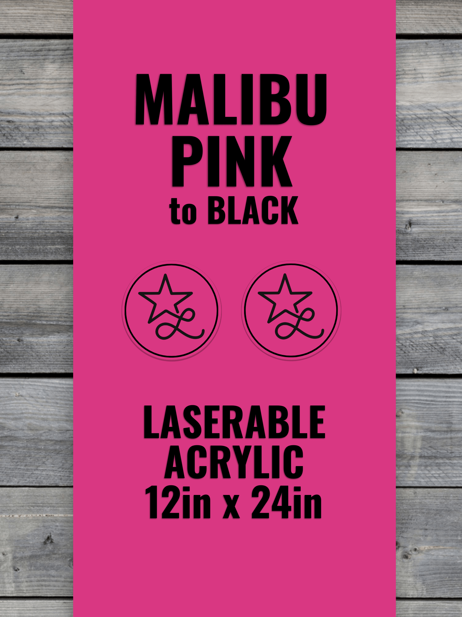 Acrylic: Malibu Pink / Black Durra - Bull™ Laserable Panels (12"x24") - #LoneStar Adhesive#