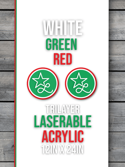 Acrylic: Self - Adhering White / Green / Red TriLayer Durra - Bull™ Laserable Panels (12"x24") - #LoneStar Adhesive#