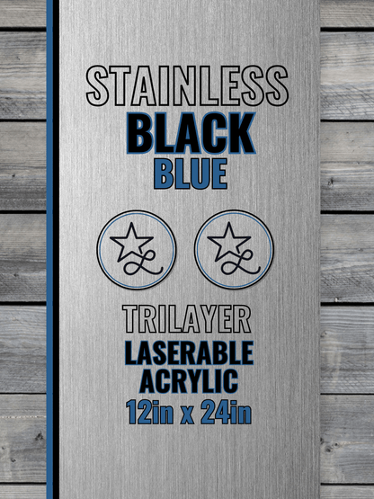 Acrylic: Stainless / Black / Blue TriLayer Durra - Bull™ Laserable Panels (12"x24") - #LoneStar Adhesive#