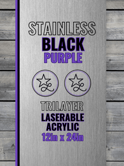 Acrylic: Stainless / Black / Purple TriLayer Durra-Bull™ Laserable Panels (12"x24")