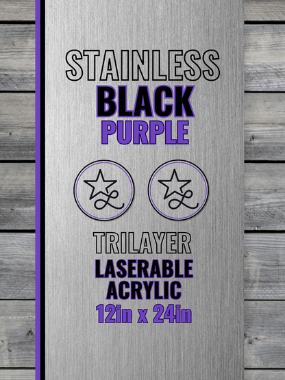 Acrylic: Stainless / Black / Purple TriLayer Durra - Bull™ Laserable Panels (12"x24") - #LoneStar Adhesive#