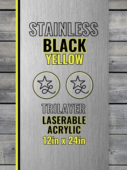 Acrylic: Stainless / Black / Yellow TriLayer Durra - Bull™ Laserable Panels (12"x24") - #LoneStar Adhesive#