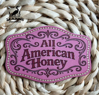 All American Honey UV Printed Hat Patch - 4 Colors Available - LoneStar Adhesive