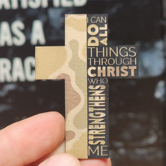 All Things in Christ Cross Engraved Leatherette Hat Patch - MR01 - LoneStar Adhesive